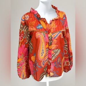 Brand new with tags! Farm Rio, Mystic Bush Red Paisley  XS button up blouse.